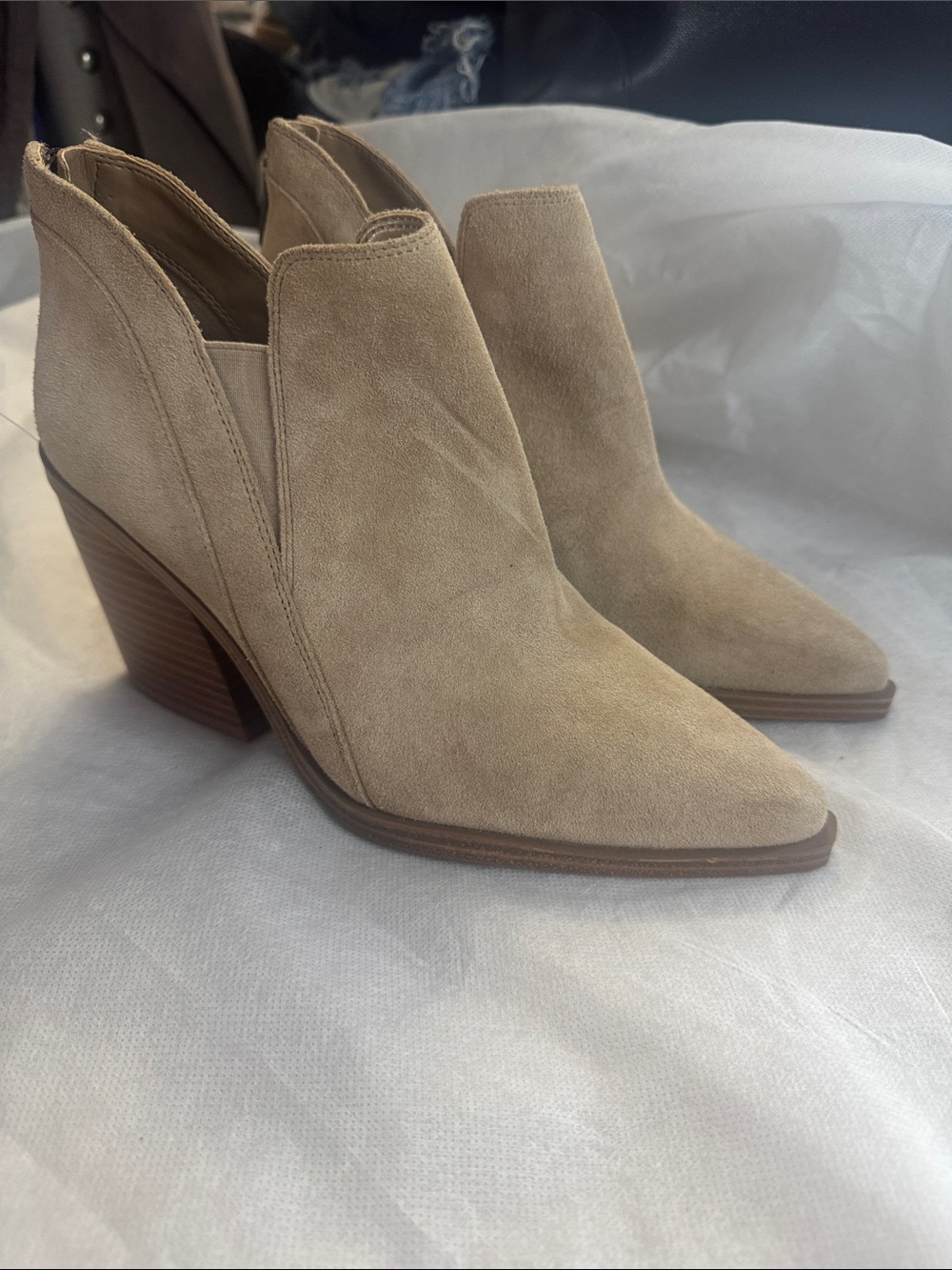Vince Camuto Suede Pointed-Toe Wedge Ankle Boot - Tan